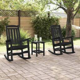 Berkfield Home Traditional 3 Piece Garden Lounge Set Black HDPE - thumbnail 4