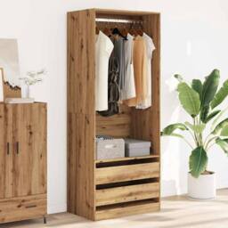 Berkfield Home Wardrobe Artisian Oak 80x50x200 cm Engineered Wood in Brown - Size: 80 x 50 x 200 cm - thumbnail 3