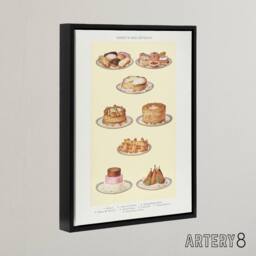 "Artery8 Sweets & Gateaux Cakes Mrs Beeton Framed Canvas Wall Art Print in Yellow - Size: W12"" x H16""" - thumbnail 2