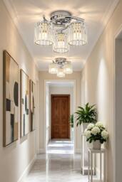 Living and Home 3-Light Ceiling Light with Glass Shade in Silver