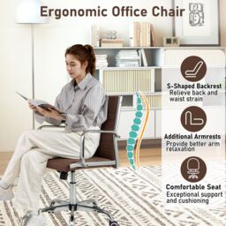 Costway Office Chair Height Adjustable Conference Room Chair in Brown - thumbnail 8