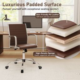 Costway Office Chair Height Adjustable Conference Room Chair in Brown - thumbnail 7