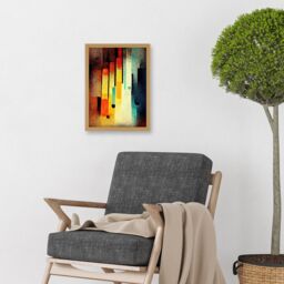 Artery8 Acid Jazz Retro Colourful Boho Abstract Artwork Framed Wall Art Print A4 in Light Oak - thumbnail 2