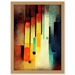 Artery8 Acid Jazz Retro Colourful Boho Abstract Artwork Framed Wall Art Print A4 in Light Oak - thumbnail 1