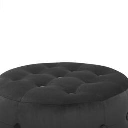 Wyld and Coco Black Velvet Round Footstool with Button Tufting - thumbnail 3