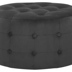 Wyld and Coco Black Velvet Round Footstool with Button Tufting - thumbnail 2