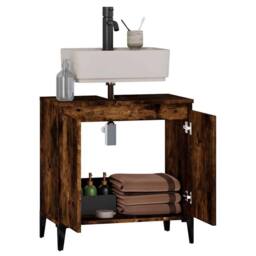Berkfield Home Sink Cabinet Smoked Oak 58x33x60 cm Engineered Wood in Brown - Size: 58 x 33 x 60 cm - thumbnail 5