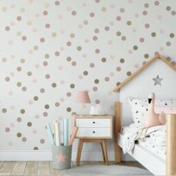Superfresco Easy Pink/Gold Dotty Polka Wallpaper in Pink - Size: 10000mm x 520mm - thumbnail 2