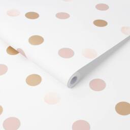 Superfresco Easy Pink/Gold Dotty Polka Wallpaper in Pink - Size: 10000mm x 520mm - thumbnail 3