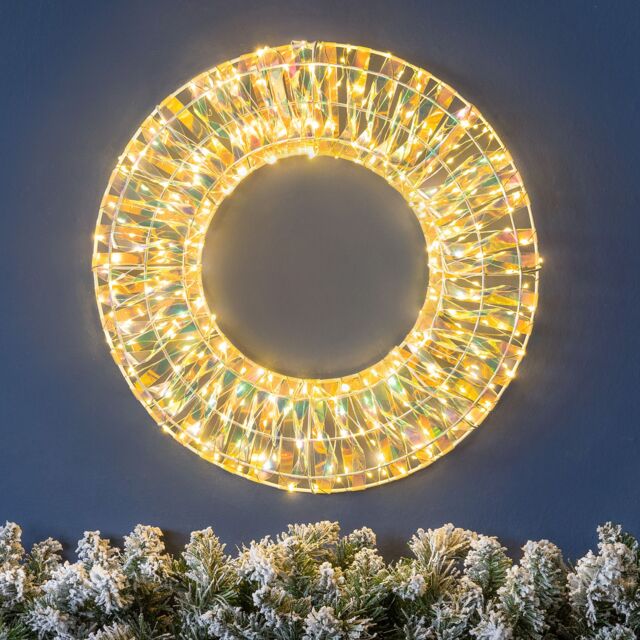 Christow Light Up Christmas Wreath Iridescent Warm White LED Door Decoration 38cm (S) 50cm (L) - Size: Large - image 1