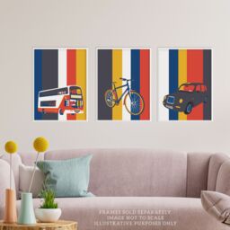 Artery8 Wall Art Print Pack of 3 A4 Edinburgh Transport Bicycle Bus Taxi Car Black Cab Transportation Retro Living Room s Set - thumbnail 2