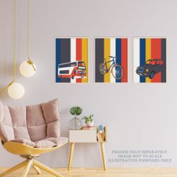 Artery8 Wall Art Print Pack of 3 A4 Edinburgh Transport Bicycle Bus Taxi Car Black Cab Transportation Retro Living Room s Set - thumbnail 3