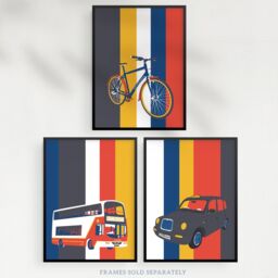 Artery8 Wall Art Print Pack of 3 A4 Edinburgh Transport Bicycle Bus Taxi Car Black Cab Transportation Retro Living Room s Set - thumbnail 5