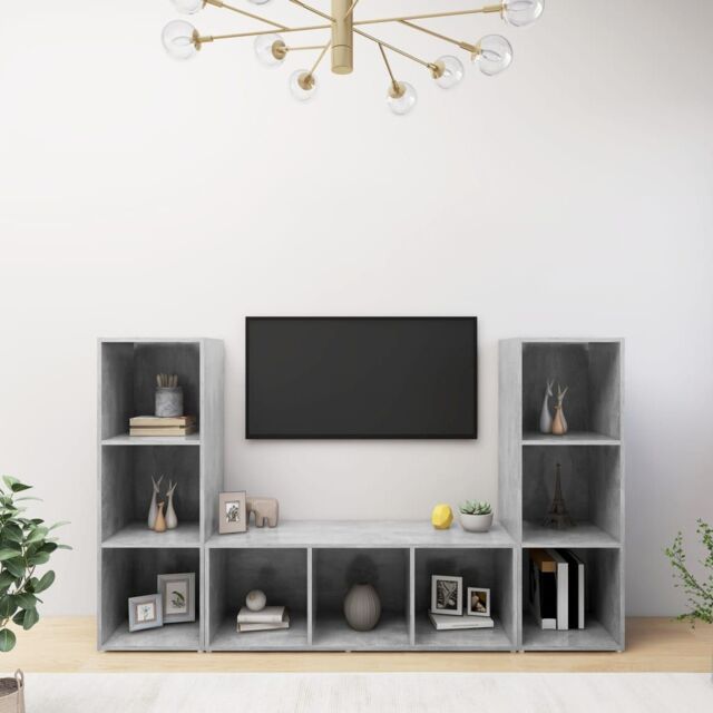 Berkfield Home TV Cabinets 3 pcs Concrete Grey 107x35x37 cm Engineered Wood - Size: 107 x 35 x 37 cm - image 1