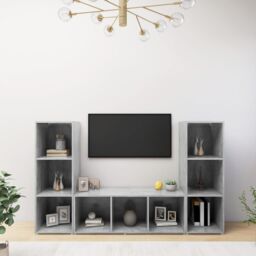 Berkfield Home TV Cabinets 3 pcs Concrete Grey 107x35x37 cm Engineered Wood - Size: 107 x 35 x 37 cm - thumbnail 1