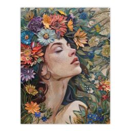 "Artery8 Wall Art Print Woman Boho Portrait in Spring Flowers Mosaic Poster - Size: W24"" x H32""" - thumbnail 1