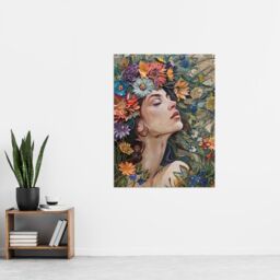 "Artery8 Wall Art Print Woman Boho Portrait in Spring Flowers Mosaic Poster - Size: W24"" x H32""" - thumbnail 4