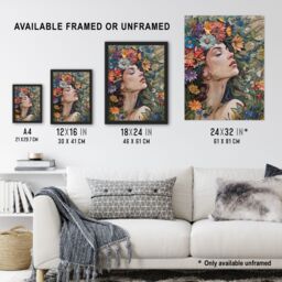 "Artery8 Wall Art Print Woman Boho Portrait in Spring Flowers Mosaic Poster - Size: W24"" x H32""" - thumbnail 3