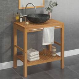 Berkfield Home Bathroom Vanity Cabinet Solid Teak with Sink Marble Black