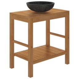 Berkfield Home Bathroom Vanity Cabinet Solid Teak with Sink Marble Black - thumbnail 5