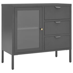 Berkfield Home Sideboard Anthracite 75x35x70 cm Steel & Tempered Glass in Black - Size: 75 x 35 x 70 cm - thumbnail 2