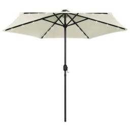 Berkfield Home Parasol with LED Lights & Aluminium Pole 270 cm Sand White