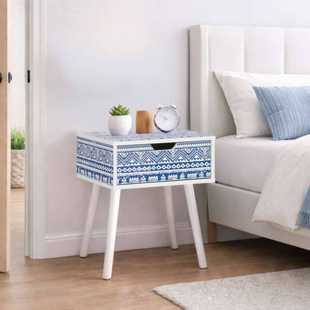 Birlea Santorini 1 Drawer Bedside Cabinet Chest Table Shabby Chic Blue - Size: Medium - image 1