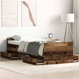 Berkfield Home Bed Frame without Mattress Old Wood 90x200cm Engineered Wood in Brown - Size: 90x200 cm - thumbnail 2