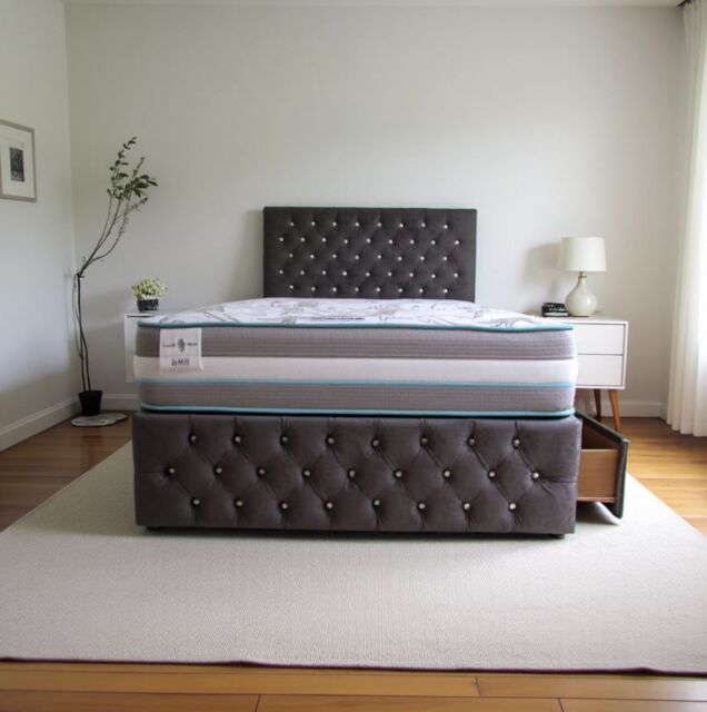 Knight Sleep Delaware Plush Bed With Mattress, 2 Drawers Same Side & Headboard in Grey - Size: Small Double - image 1