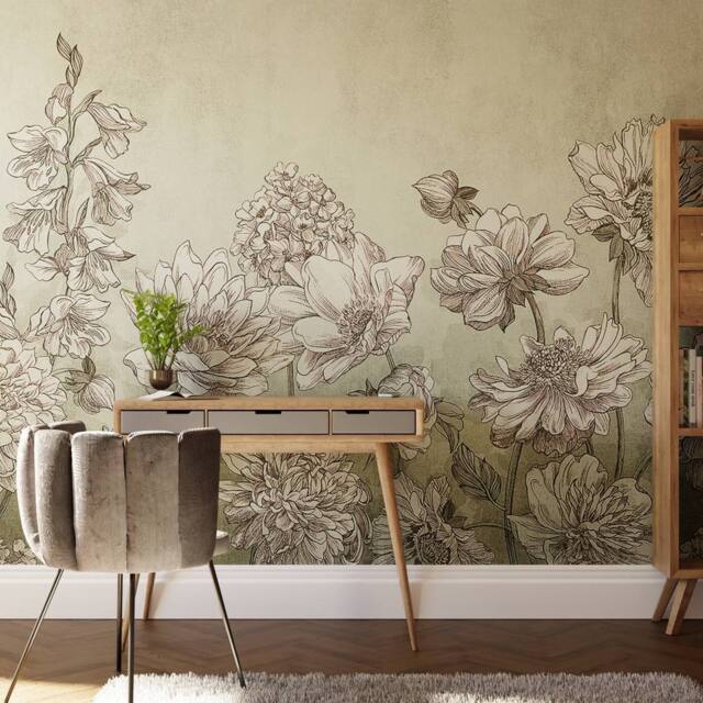 Superfresco Easy Muted Floral Duck Egg Print To Order 3m x 2.8m Mural in Blue - image 1