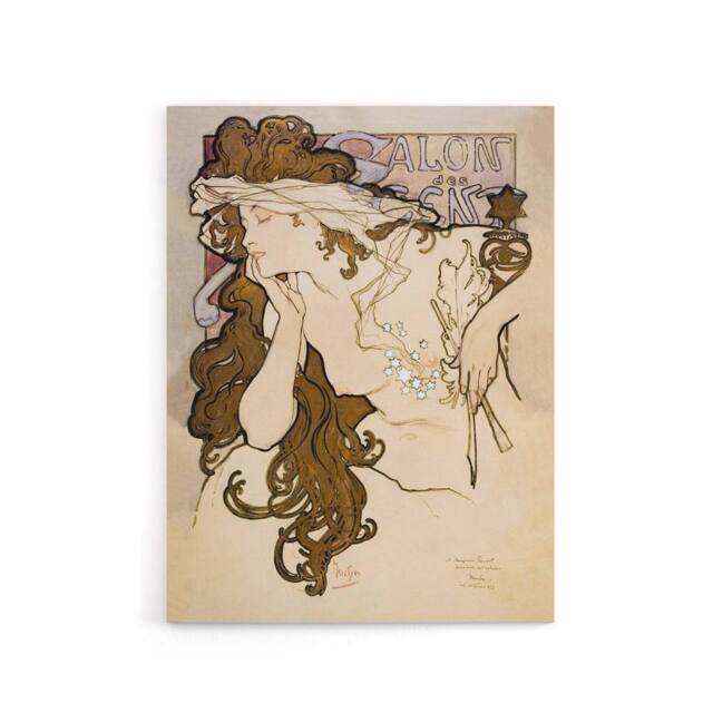 "Artery8 Salon des Cent Vintage French Drawing Canvas Wall Art Print Mucha in Beige - Size: W18"" x H24""" - image 1