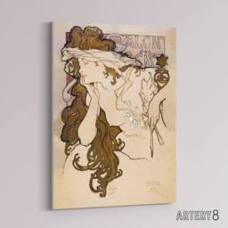"Artery8 Salon des Cent Vintage French Drawing Canvas Wall Art Print Mucha in Beige - Size: W18"" x H24""" - thumbnail 2