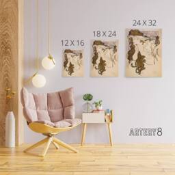 "Artery8 Salon des Cent Vintage French Drawing Canvas Wall Art Print Mucha in Beige - Size: W18"" x H24""" - thumbnail 4