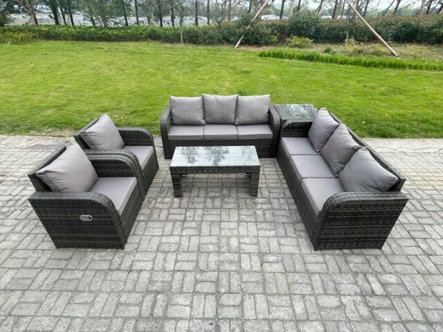 Fimous Wicker PE Rattan Sofa Set Outdoor Patio Garden Furniture with Reclining Chair Coffee Table Side Table Dark Grey Mixed - image 1