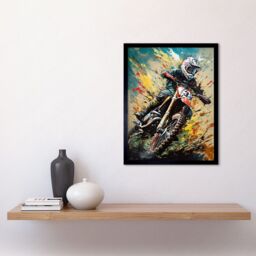 "Artery8 Wall Art Print Motocross Race Sport Driver Action Shot Painting Art Framed in Black - Size: W12"" x H16""" - thumbnail 2