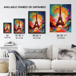 Artery8 Wall Art Print Abstract Paris Eiffel Tower Sunrise Colour Explosion France Monument Vibrant Bold Bright Colourful Painting Poster - thumbnail 3