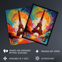 Artery8 Wall Art Print Abstract Paris Eiffel Tower Sunrise Colour Explosion France Monument Vibrant Bold Bright Colourful Painting Poster - thumbnail 2
