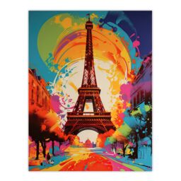 Artery8 Wall Art Print Abstract Paris Eiffel Tower Sunrise Colour Explosion France Monument Vibrant Bold Bright Colourful Painting Poster - thumbnail 1