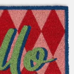 OHS Hello Slogan Coir Doormat Diamond Check Non Slip Door Rug - Size: 40 x 60 cm - thumbnail 5