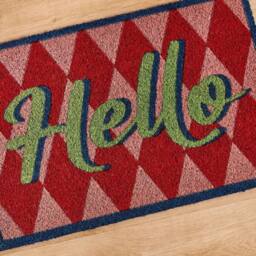 OHS Hello Slogan Coir Doormat Diamond Check Non Slip Door Rug - Size: 40 x 60 cm - thumbnail 2