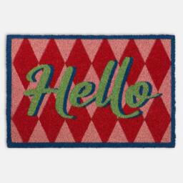 OHS Hello Slogan Coir Doormat Diamond Check Non Slip Door Rug - Size: 40 x 60 cm - thumbnail 4