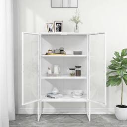 Berkfield Home Highboard White 80x35x135 cm Steel & Tempered Glass - Size: 80 x 35 x 135 cm - thumbnail 3
