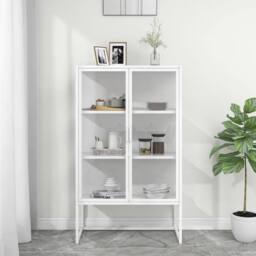 Berkfield Home Highboard White 80x35x135 cm Steel & Tempered Glass - Size: 80 x 35 x 135 cm