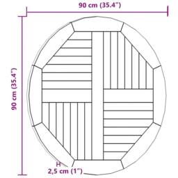 Berkfield Home Table Top Solid Teak Wood Round 2.5 cm 90 cm in Brown - thumbnail 8