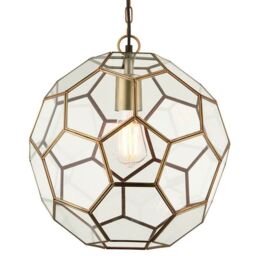 Loops Hanging Ceiling Pendant Light Antique Brass & Glass Modern Ball Lamp Bulb Holder in Clear - thumbnail 1