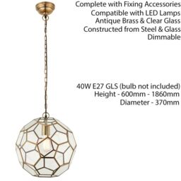 Loops Hanging Ceiling Pendant Light Antique Brass & Glass Modern Ball Lamp Bulb Holder in Clear - thumbnail 2
