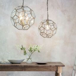 Loops Hanging Ceiling Pendant Light Antique Brass & Glass Modern Ball Lamp Bulb Holder in Clear - thumbnail 4