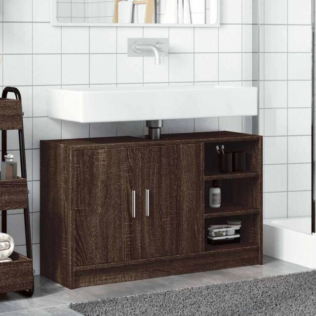 Berkfield Home Sink Cabinet Brown Oak 90x29x55 cm Engineered Wood - Size: 90 x 29 x 55 cm - image 1