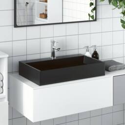 Berkfield Home Wash Basin 60x38x11 cm Mineral Cast/Marble Cast Matt Black - Size: 60 x 38 x 11 cm - thumbnail 2