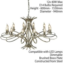 Loops Eaves Hanging Ceiling Pendant Chandelier 12 Lamp Polished Nickel Curve Arm Light in Metallics - thumbnail 2